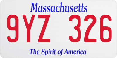 MA license plate 9YZ326