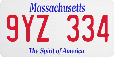 MA license plate 9YZ334