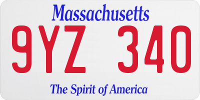 MA license plate 9YZ340