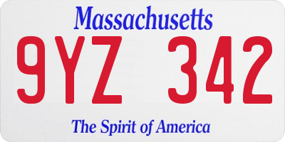 MA license plate 9YZ342