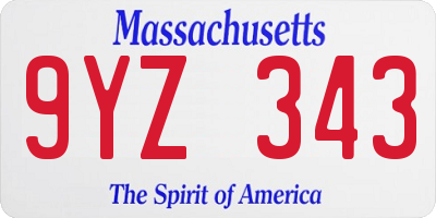 MA license plate 9YZ343