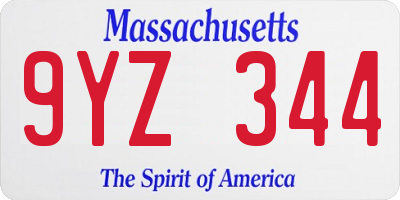 MA license plate 9YZ344