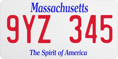 MA license plate 9YZ345