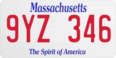 MA license plate 9YZ346