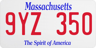 MA license plate 9YZ350
