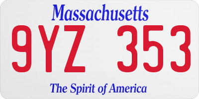 MA license plate 9YZ353