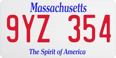 MA license plate 9YZ354