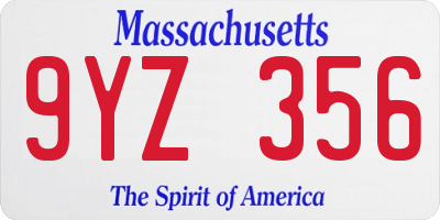 MA license plate 9YZ356
