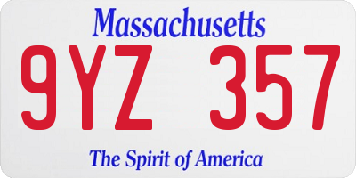 MA license plate 9YZ357