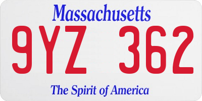 MA license plate 9YZ362