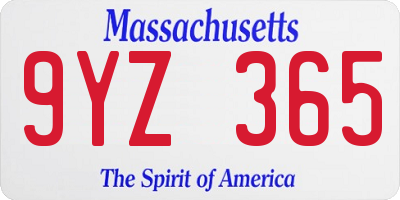 MA license plate 9YZ365