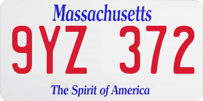 MA license plate 9YZ372