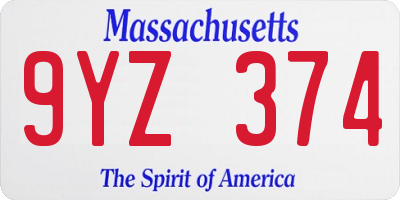 MA license plate 9YZ374