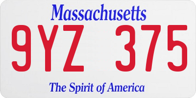 MA license plate 9YZ375