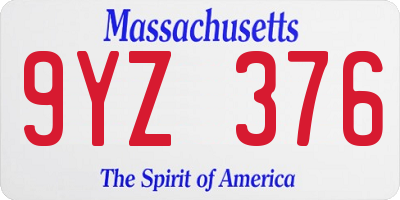 MA license plate 9YZ376
