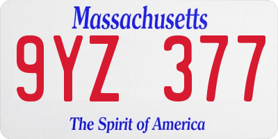 MA license plate 9YZ377