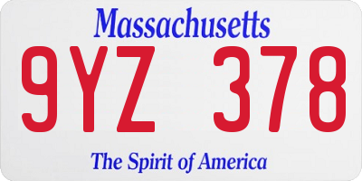 MA license plate 9YZ378