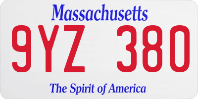 MA license plate 9YZ380