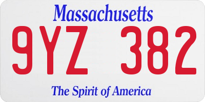 MA license plate 9YZ382