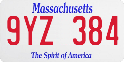 MA license plate 9YZ384