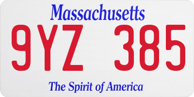 MA license plate 9YZ385