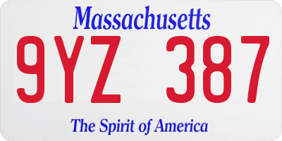 MA license plate 9YZ387