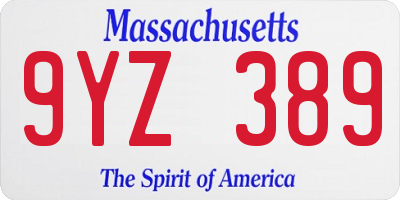 MA license plate 9YZ389