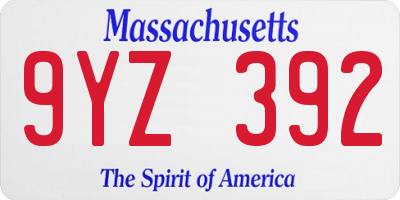 MA license plate 9YZ392