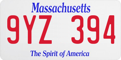MA license plate 9YZ394