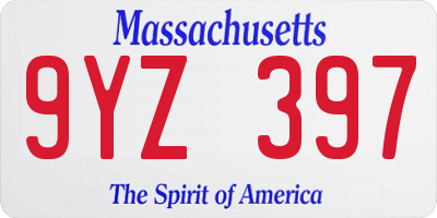 MA license plate 9YZ397