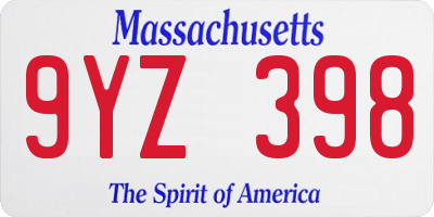 MA license plate 9YZ398