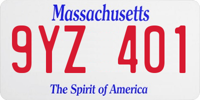 MA license plate 9YZ401