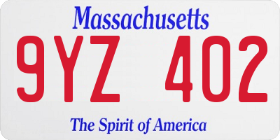 MA license plate 9YZ402