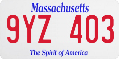 MA license plate 9YZ403