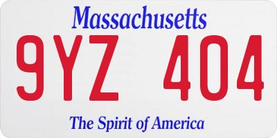 MA license plate 9YZ404