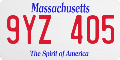 MA license plate 9YZ405
