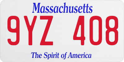 MA license plate 9YZ408