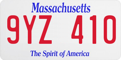 MA license plate 9YZ410
