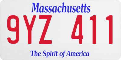 MA license plate 9YZ411