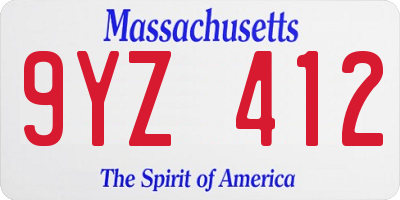MA license plate 9YZ412