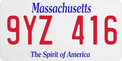 MA license plate 9YZ416