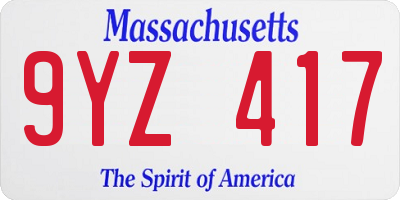 MA license plate 9YZ417