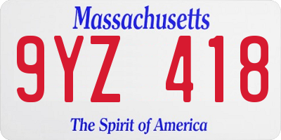 MA license plate 9YZ418