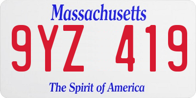 MA license plate 9YZ419