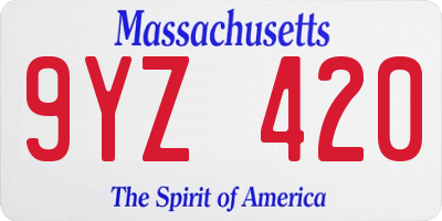 MA license plate 9YZ420