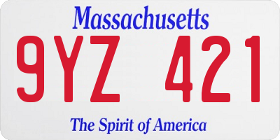 MA license plate 9YZ421