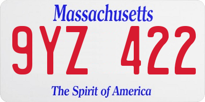 MA license plate 9YZ422