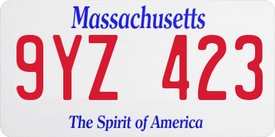 MA license plate 9YZ423