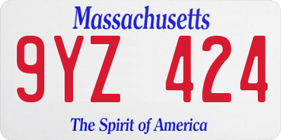 MA license plate 9YZ424