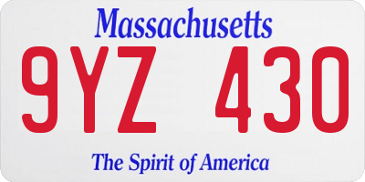 MA license plate 9YZ430
